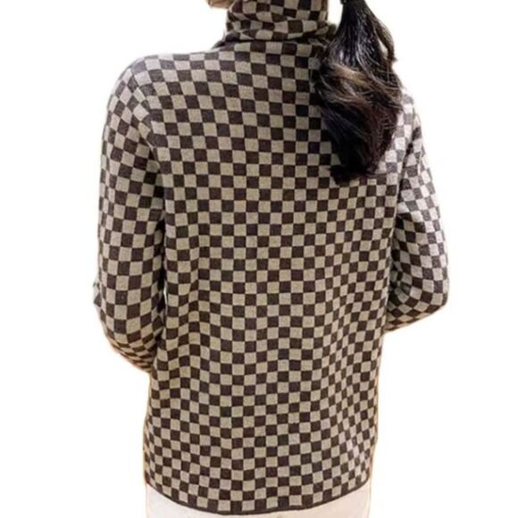 Gabby Isabella Women's Funnel Neck Check Pullover Long Sleeve Button Sweater XS - Picture 2 of 14